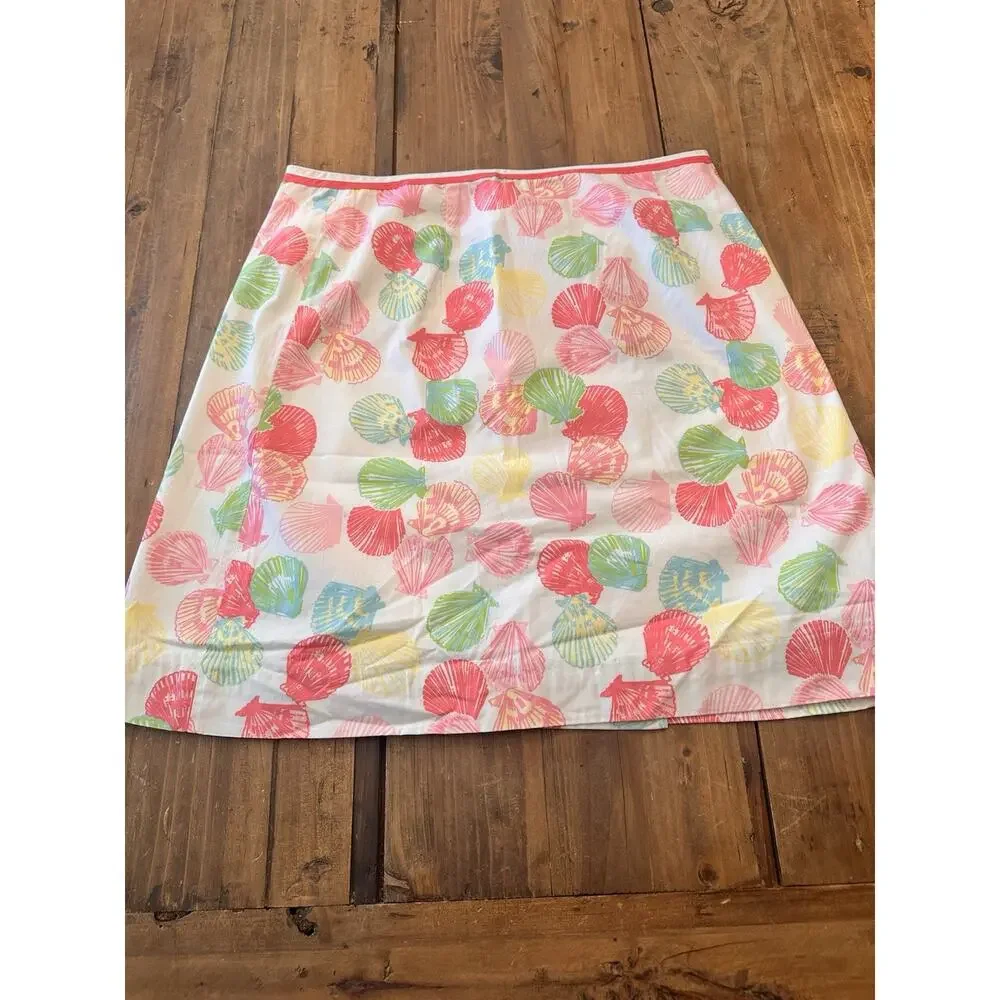 Lilly Pulitzer Vintage Wrap Skirt Size 4 Clam Shells Gingham Pocket Mini Coastal